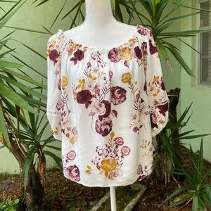 Cream Floral Boho Peasant Shirt